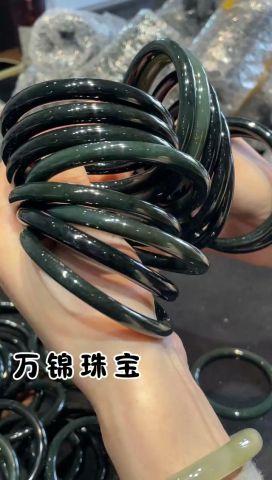 和田玉青玉圆条手镯女款玉镯子 内径约62mm 附证书